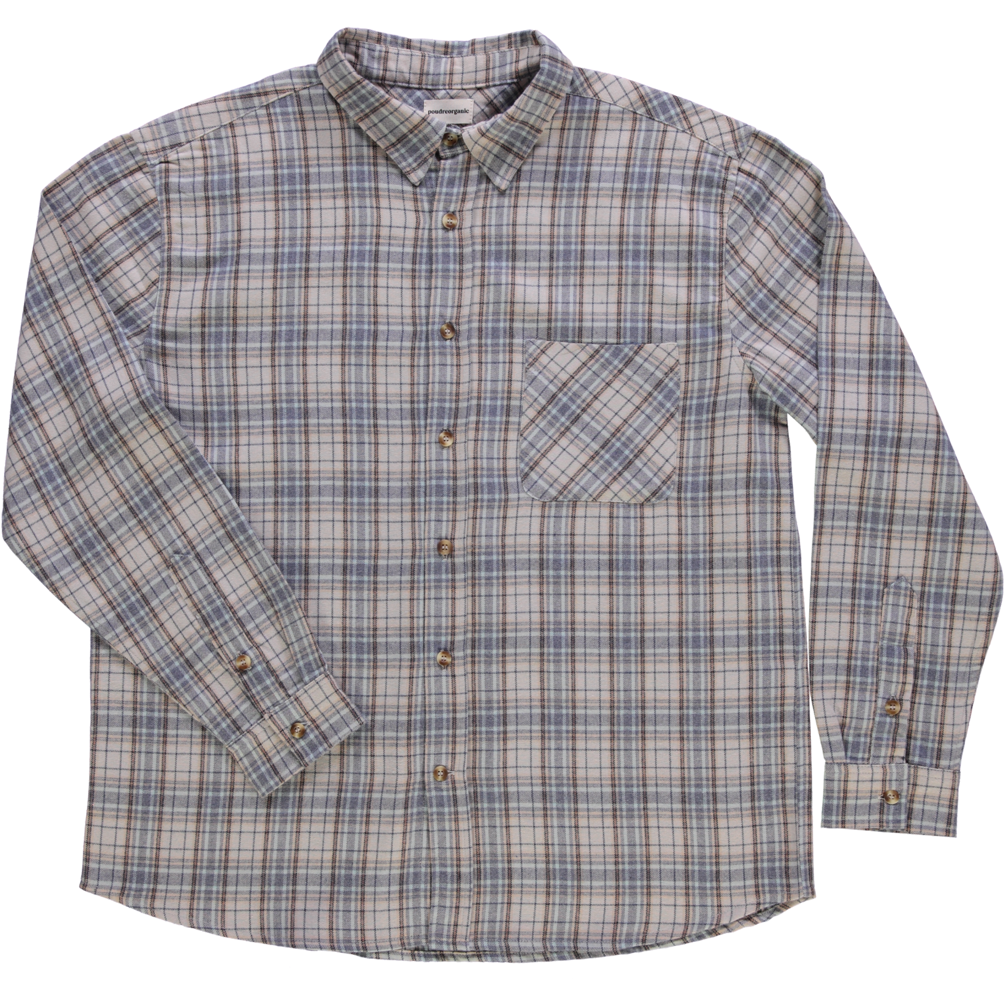 Chemise homme Camisa manches longues en coton bio – Flanelle Carreaux | Poudre Organic 1