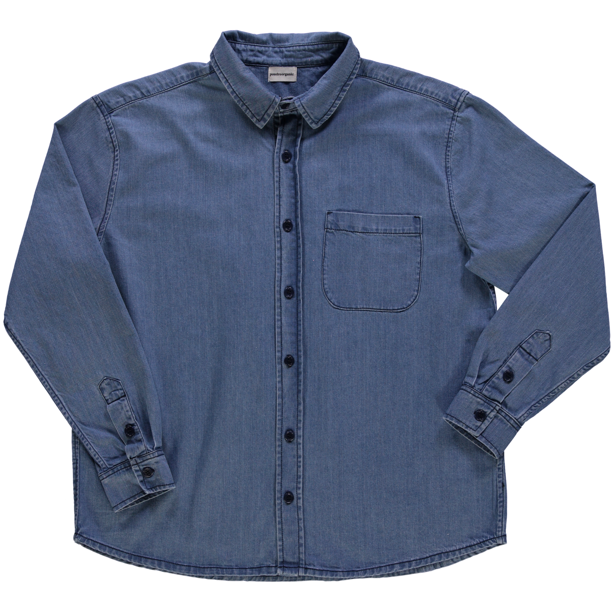 Chemise homme Camisa manches longues en coton bio – Denim épais blue | Poudre Organic 1