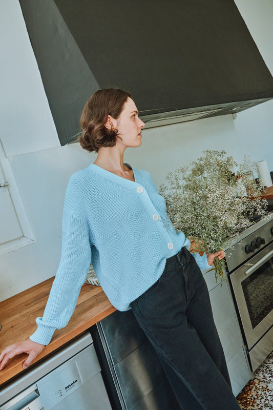MATE COTTON ADULT CARDIGAN Bleu Ciel