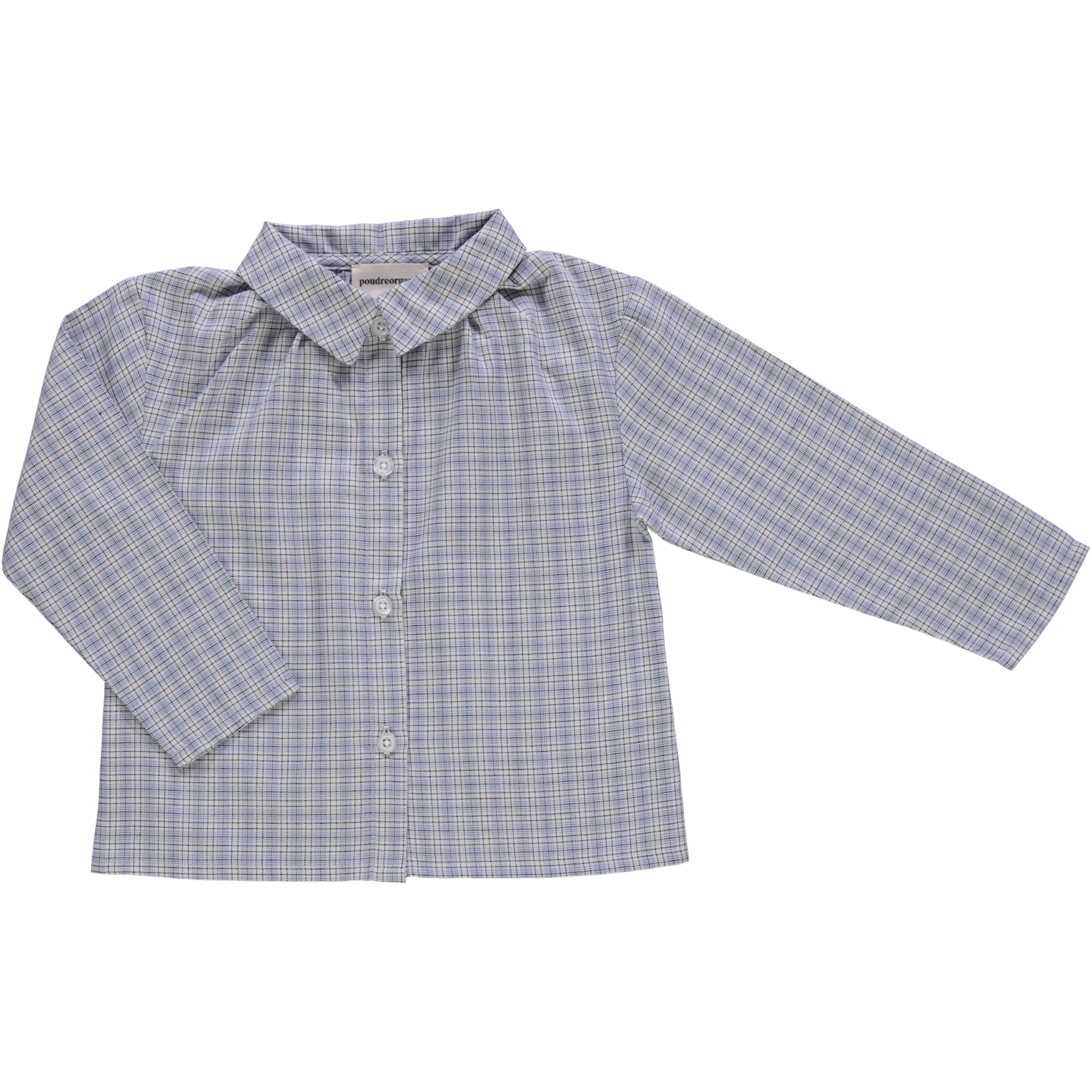 Blouse kids Cassis manches longues en coton bio – Carreaux bleus | Poudre Organic 1