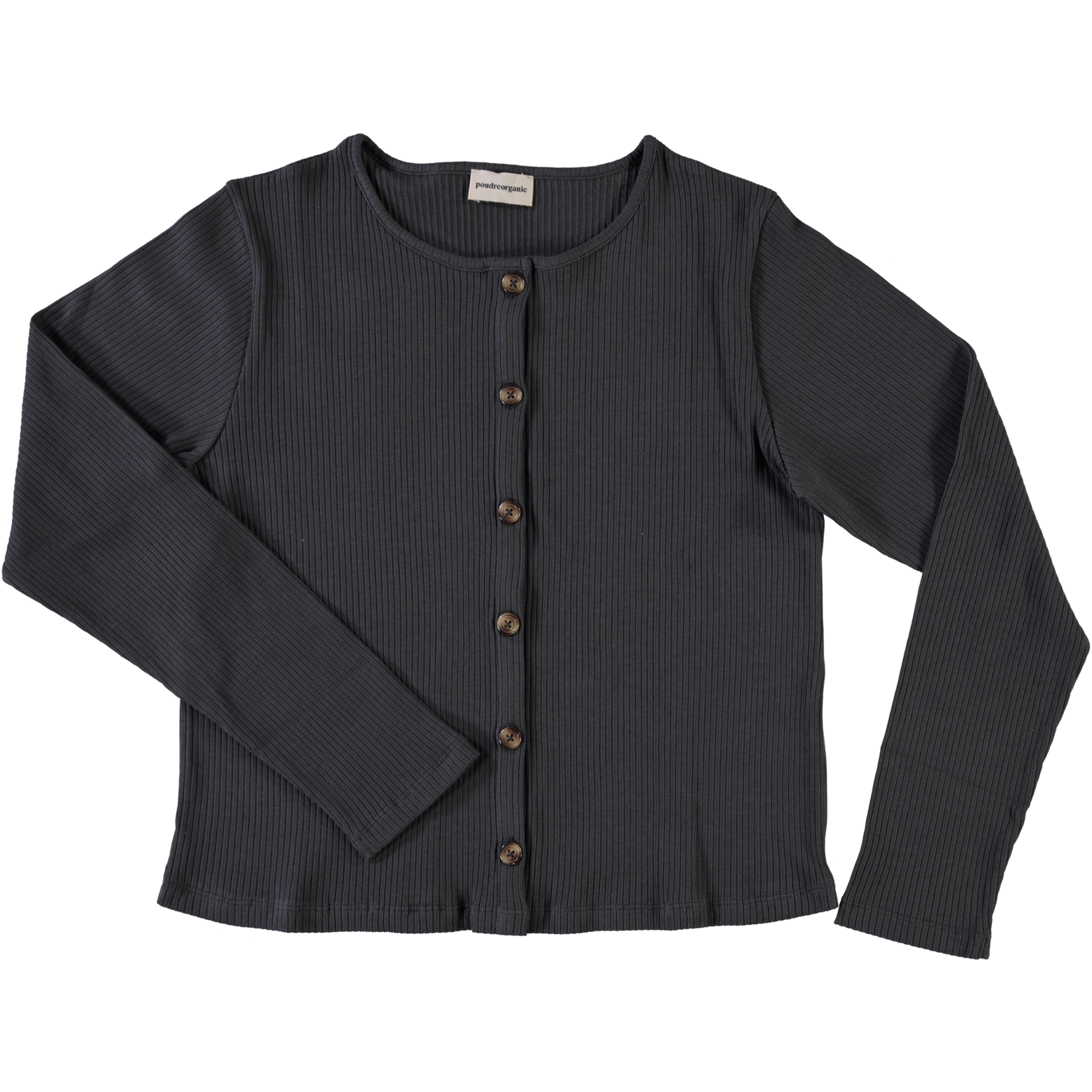 Cardigan femme Helenie côtelé en coton bio – Pirate Black | Poudre Organic 1