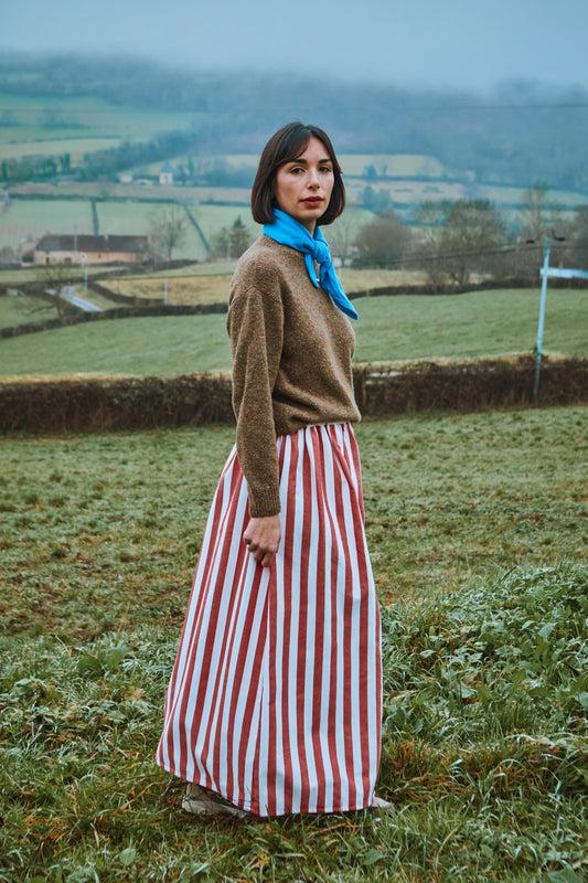 JUPE CHIA Denim Rayures Rouges