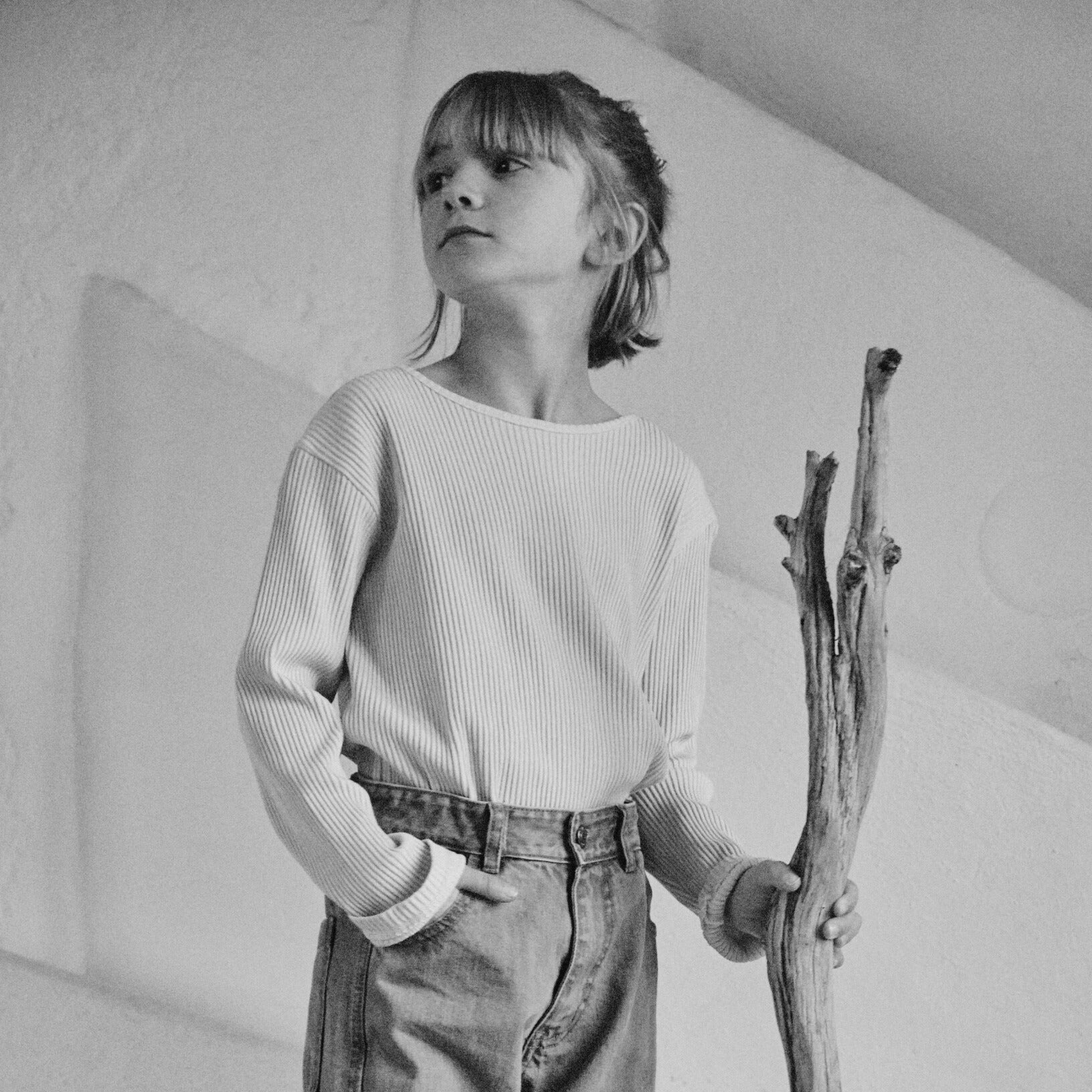 T-shirt kids Olive côtelé en coton bio – Dull gold | Poudre Organic 2