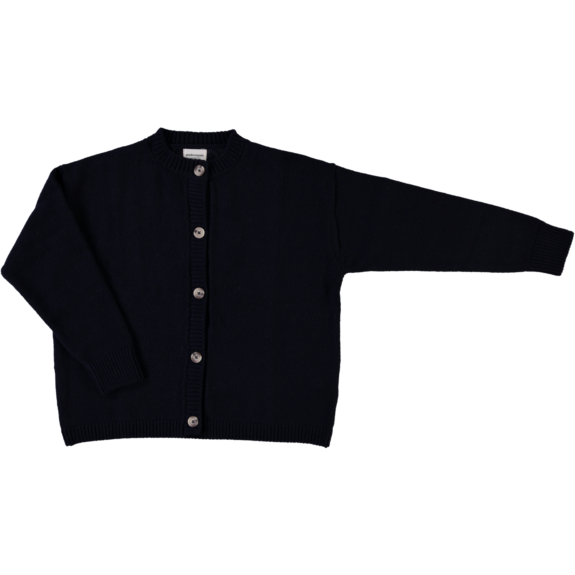 Cardigan femme Pétale en laine recyclée et fils écologiques – Navy | Poudre Organic 1