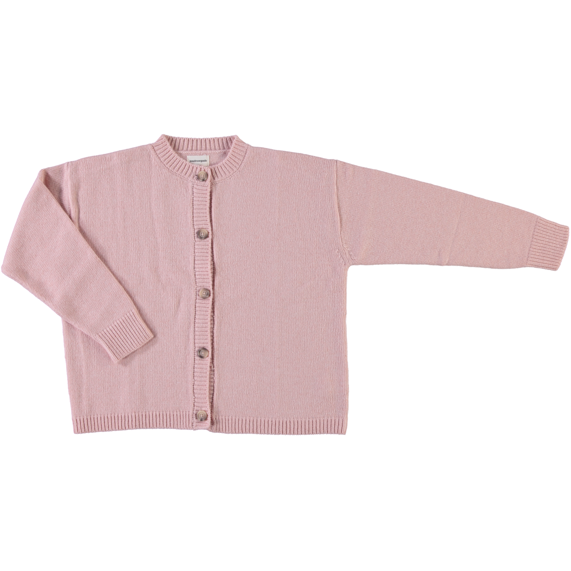 Cardigan femme Pétale en laine recyclée et fils écologiques – Soft Pink | Poudre Organic 1