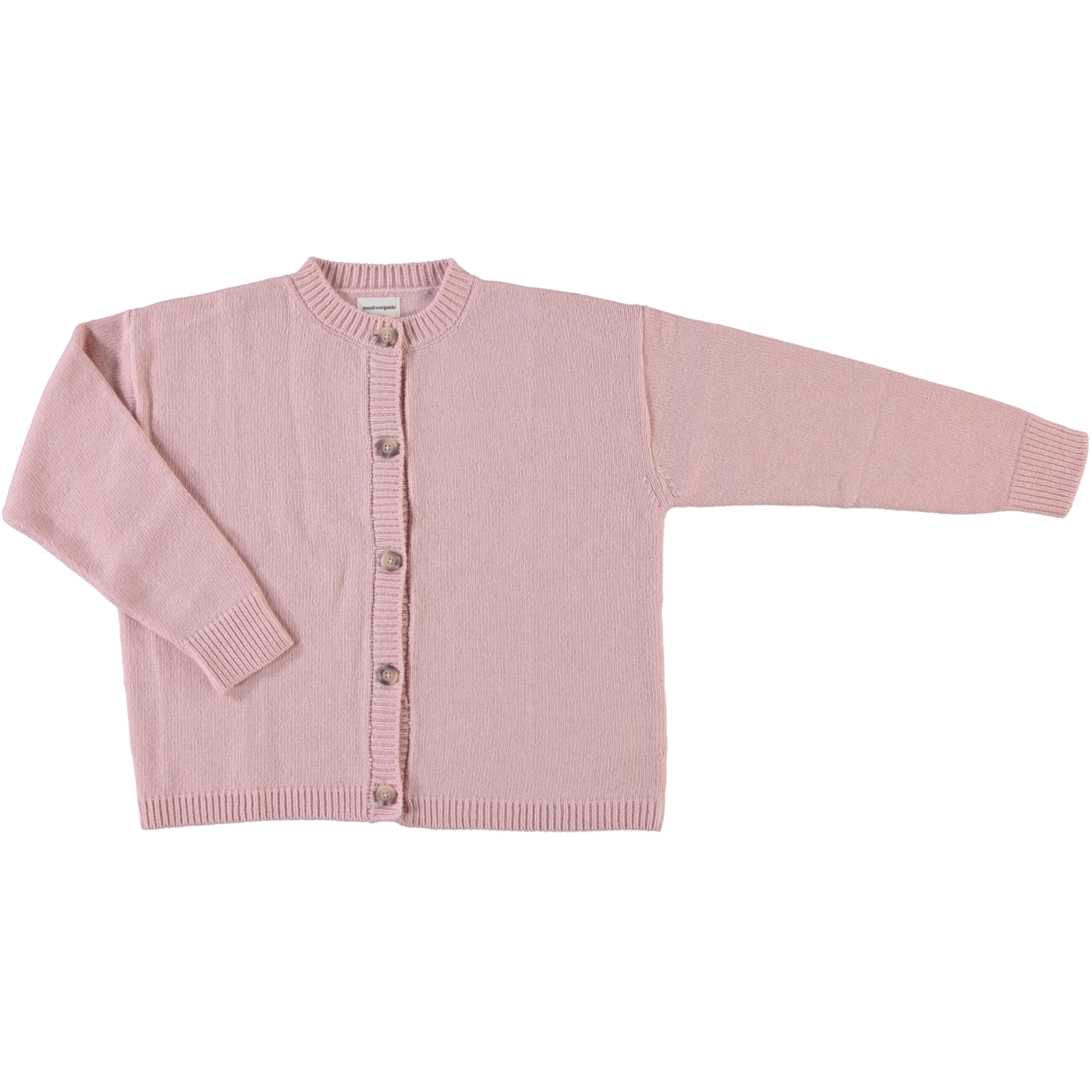Cardigan femme Pétale en laine recyclée et fils écologiques – Soft Pink | Poudre Organic 1