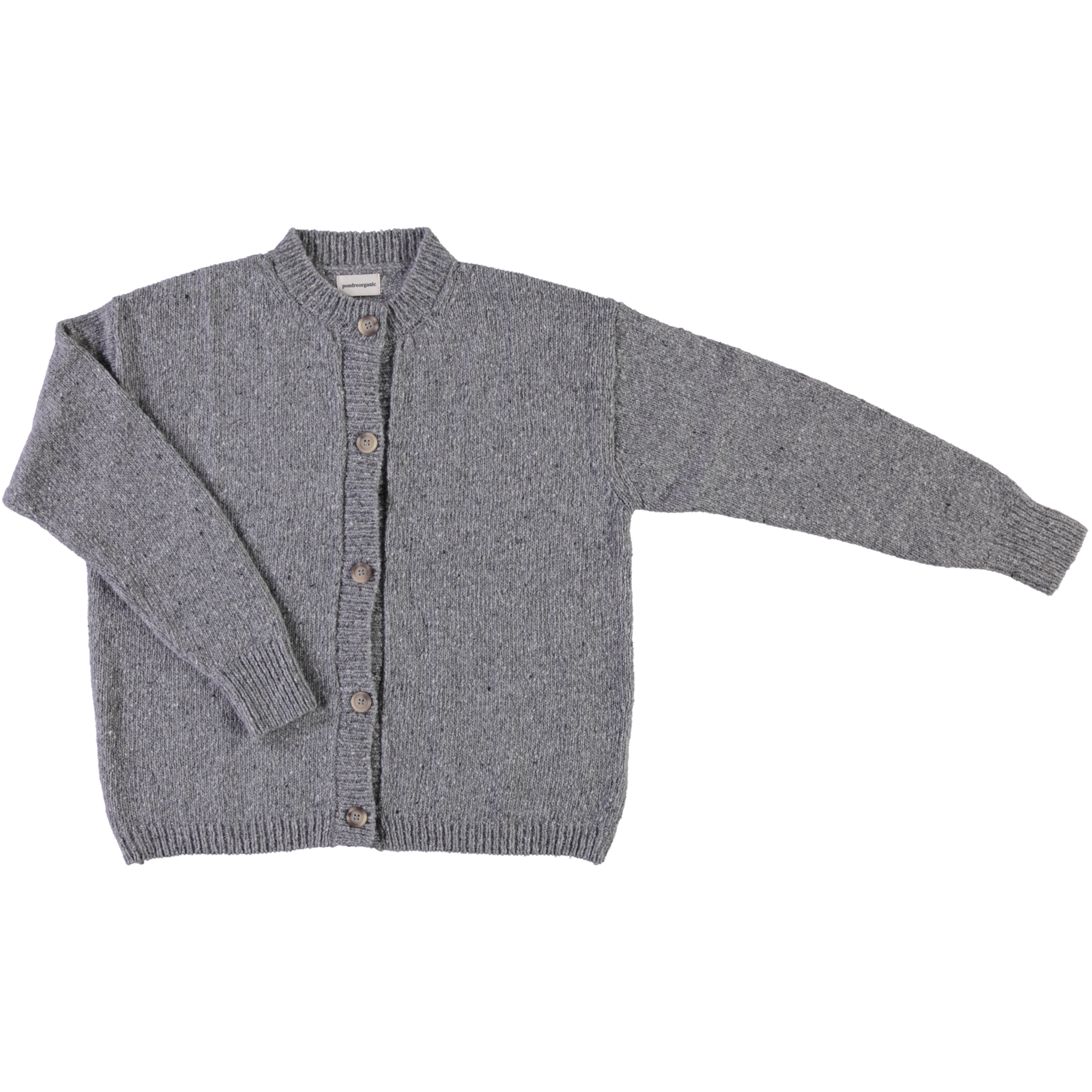 Cardigan femme Pétale en laine recyclée et fils écologiques – Speckled Grey | Poudre Organic 1