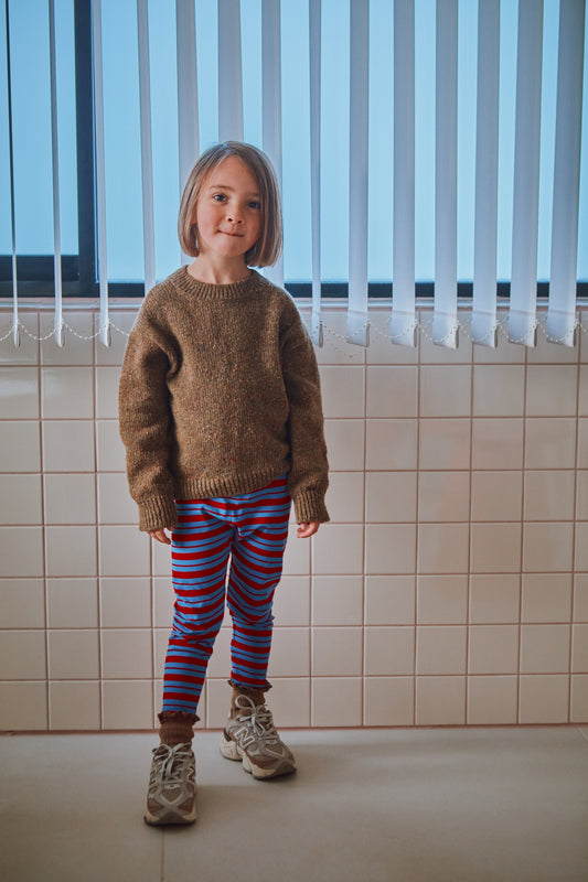 LEGGINGS SPRAY CÔTELÉ Rayures Bleues et Rouges
