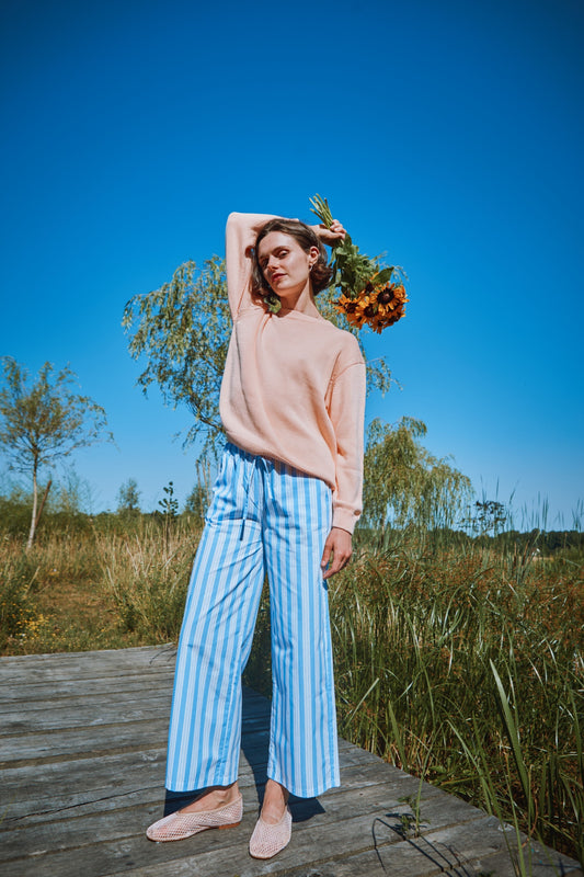 PANTALON CERISE Rayures larges bleues/blanches