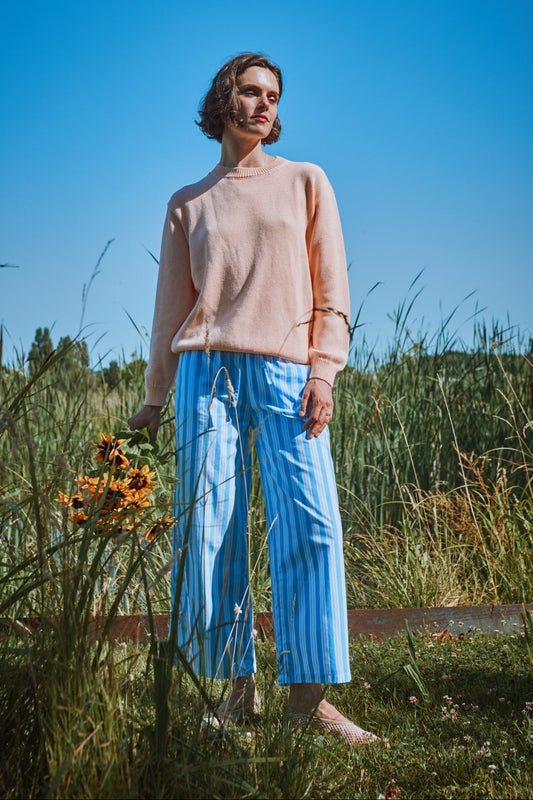 PANTALON CERISE Rayures larges bleues/blanches