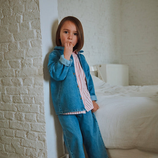Blouse kids Belladone manches longues en coton bio – Denim épais blue | Poudre Organic 2