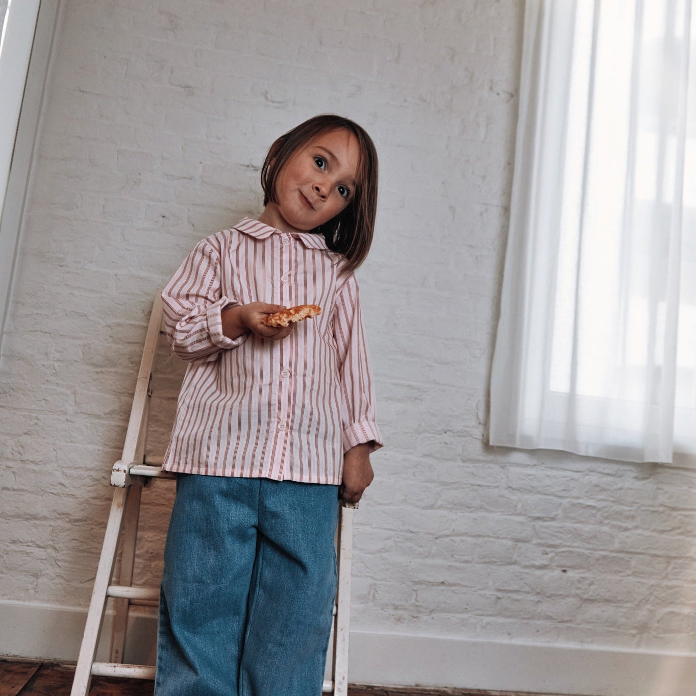 Blouse kids Belladone manches longues en coton bio – Rayures rose | Poudre Organic 3