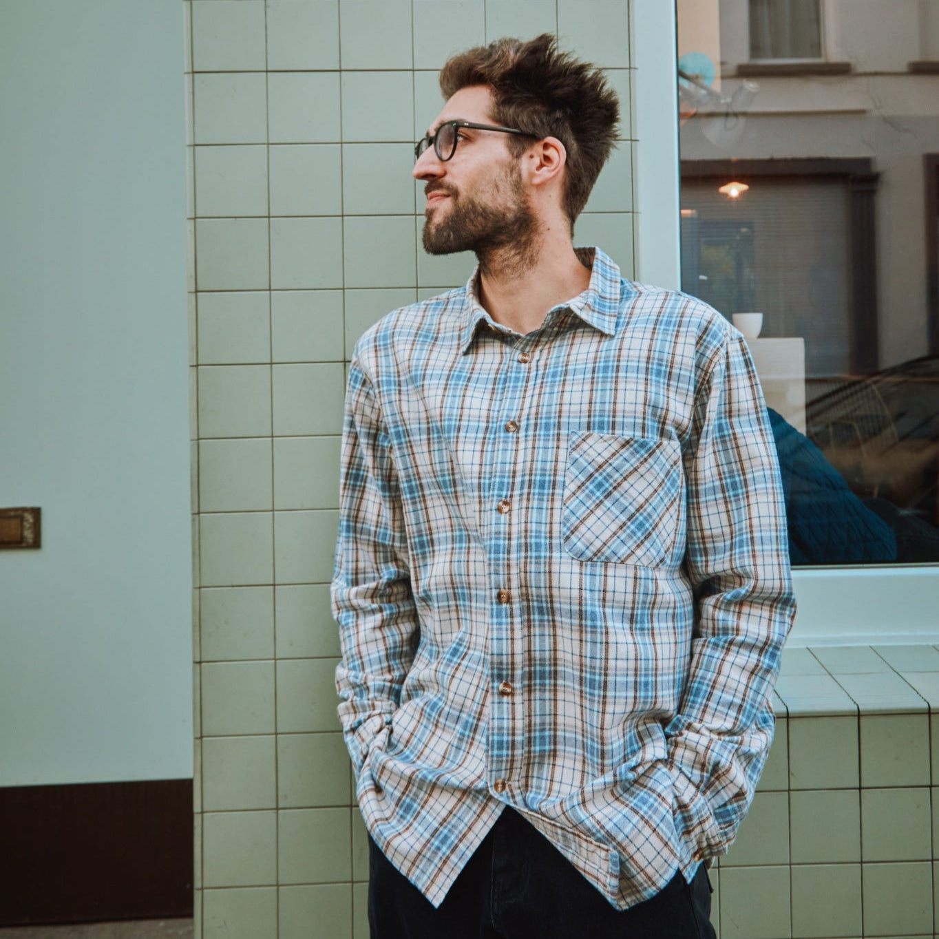 Chemise homme Camisa manches longues en coton bio – Flanelle Carreaux | Poudre Organic 3