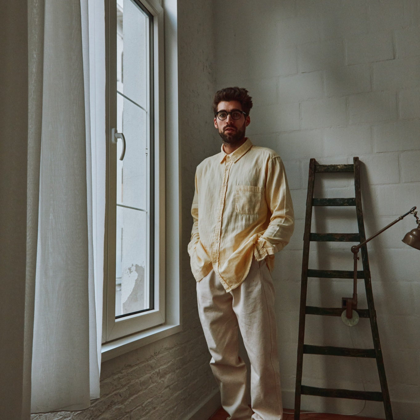 Chemise homme Camisa en gaze coton bio – Pastel yellow | Poudre Organic 3