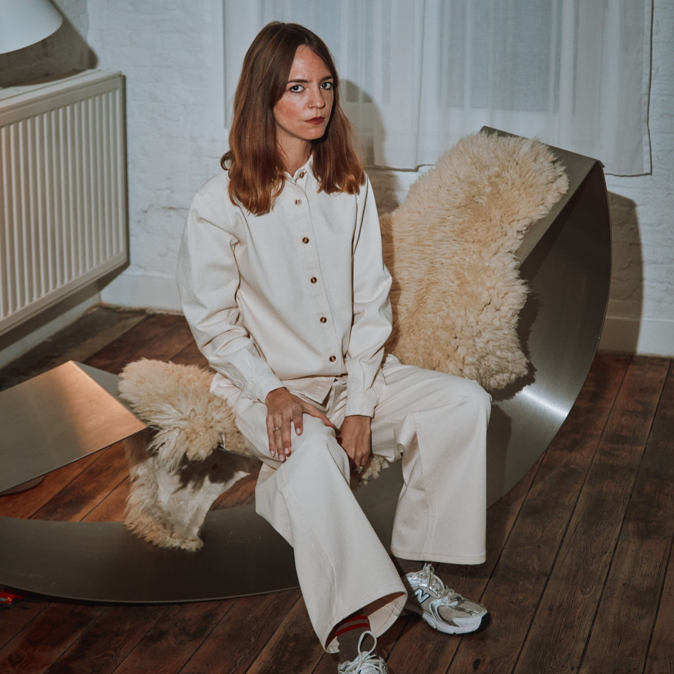 Blouse femme Capucine manches longues en coton bio – Denim épais ecru | Poudre Organic 2