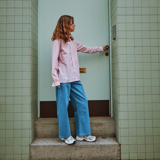 Blouse femme Capucine en coton bio – Rayures roses | Poudre Organic 2