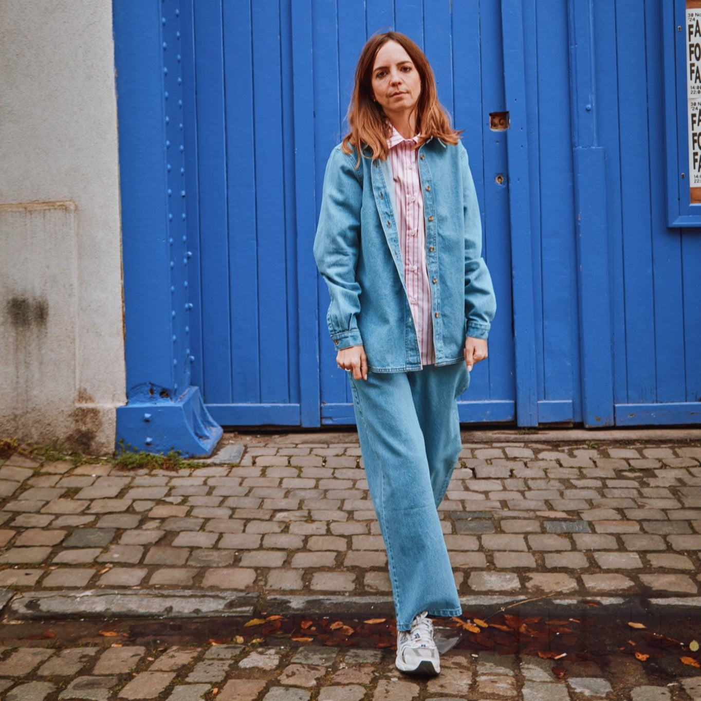 Blouse femme Capucine manches longues en coton bio – Denim épais blue | Poudre Organic 2