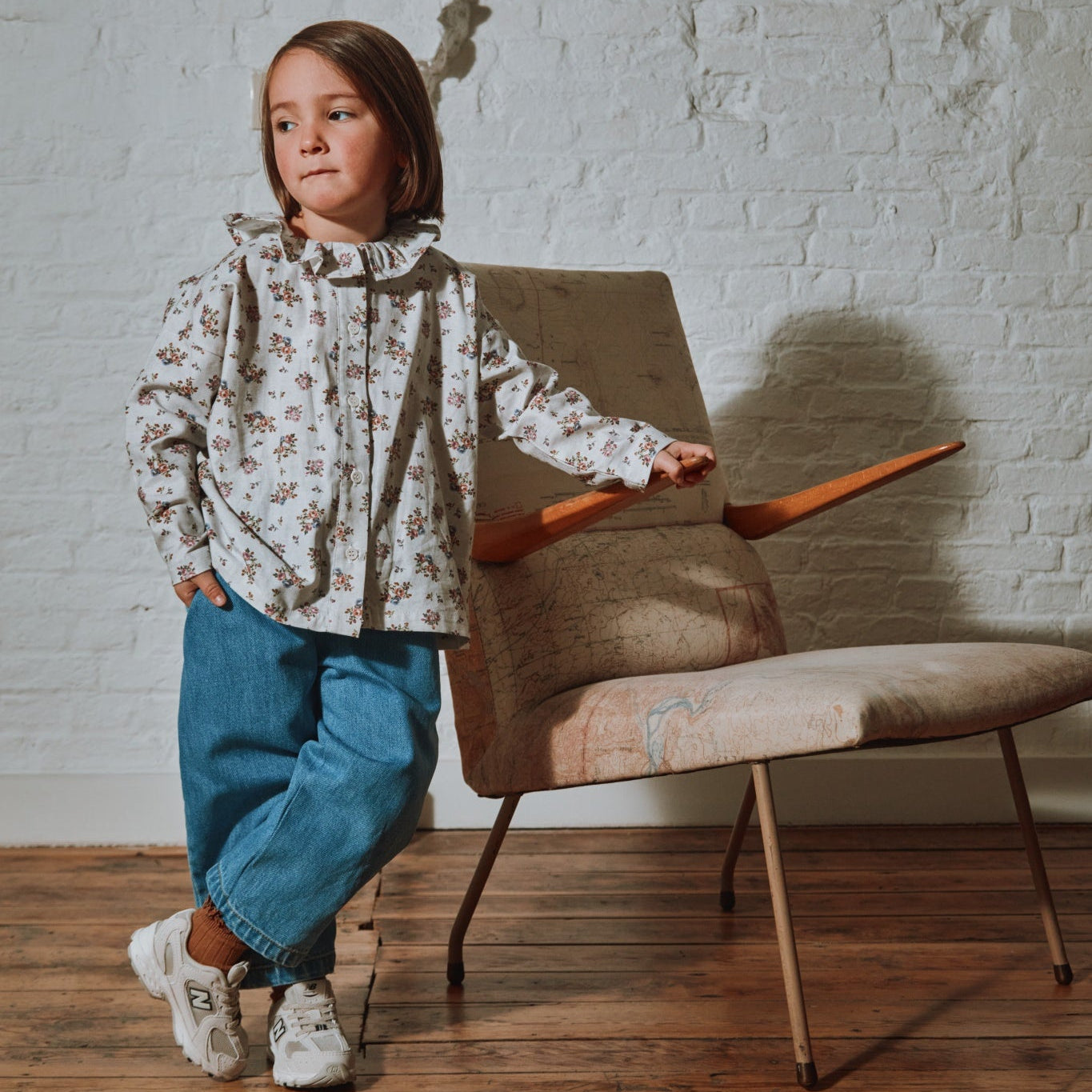 Blouse kids Colchique manches longues en coton bio – Fleuri rose gris | Poudre Organic 3