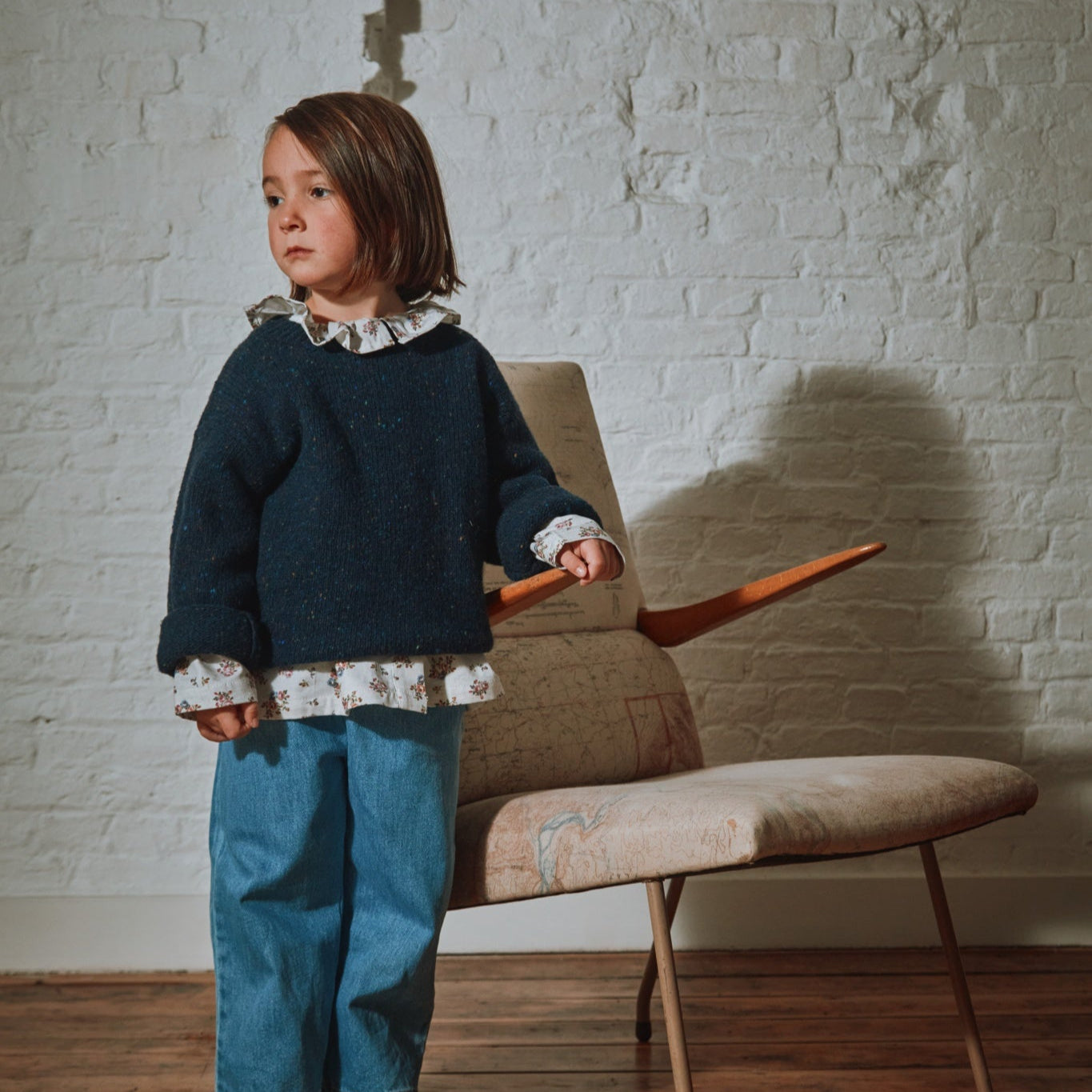 Pull kids Thé en laine recyclée et fils écologiques – Speckled midnight | Poudre Organic 4