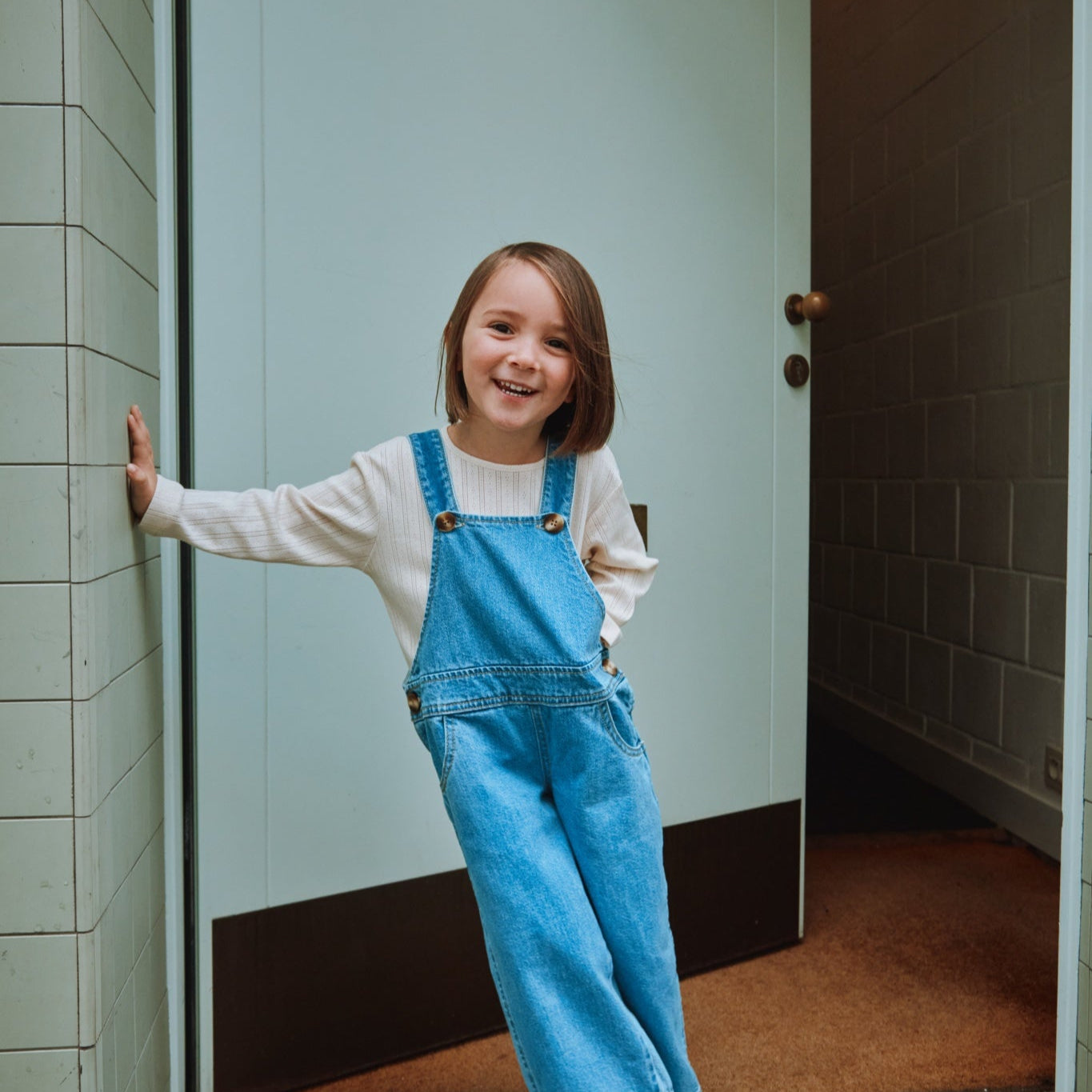 T-shirt kids Olive en maille pointelle coton bio – Ecru | Poudre Organic 2