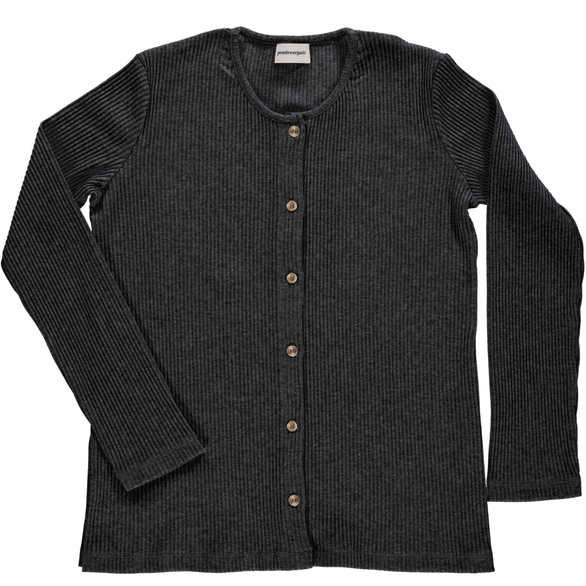 Cardigan femme Souci côtelé en coton bio – Anthracite | Poudre Organic 1