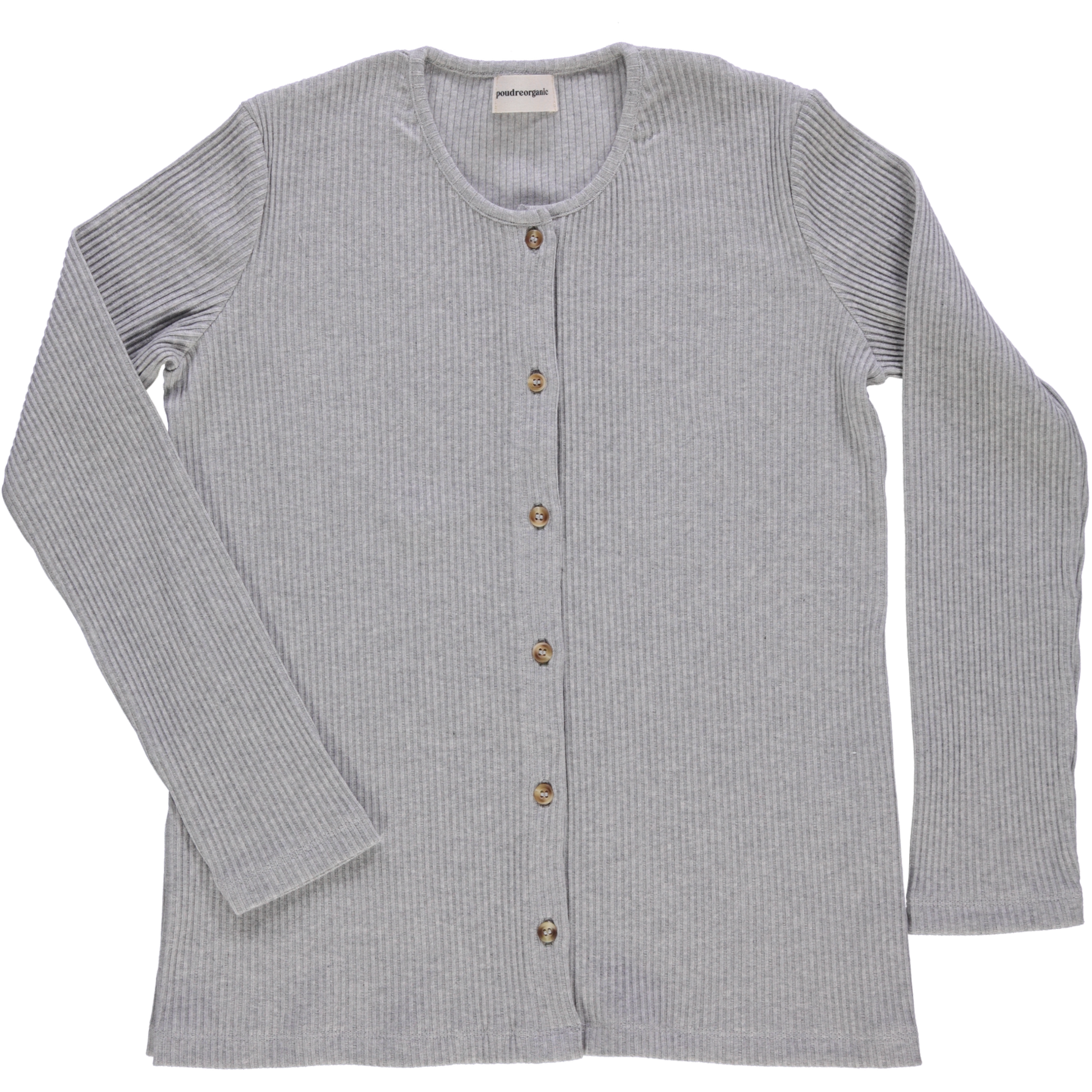 Cardigan femme Souci côtelé en coton bio – Gris Clair Chiné | Poudre Organic 1