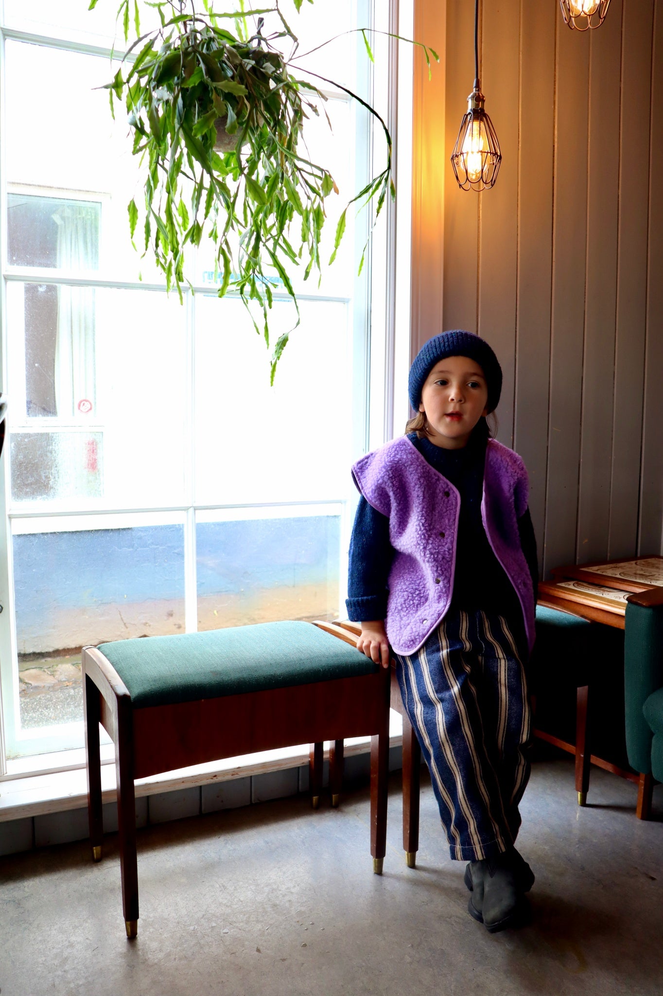 Veste kids Sheep en laine recyclée et fils écologiques – Lavande | Poudre Organic 2