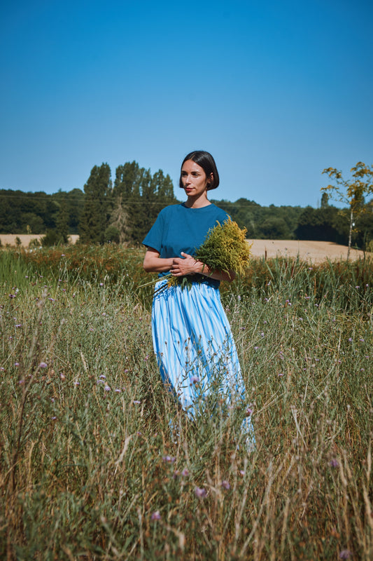 JUPE CHIA Rayures larges bleues/blanches