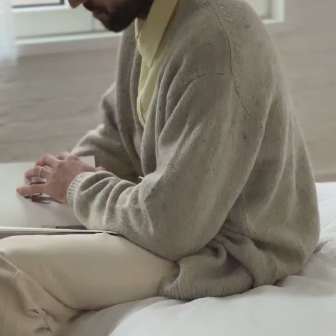 Cardigan homme Ammi en laine recyclée et fils écologiques – Speckled seashell | Poudre Organic 4