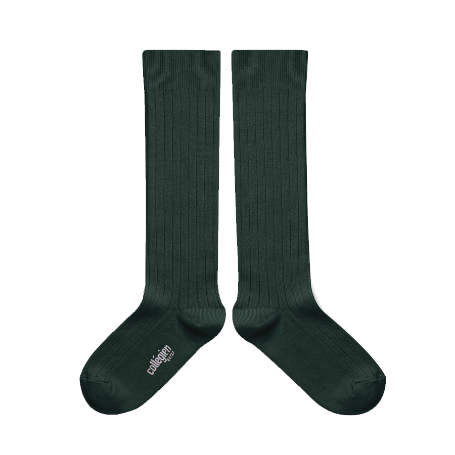 CHAUSSETTES HAUTES à côtes [Vert Forêt]