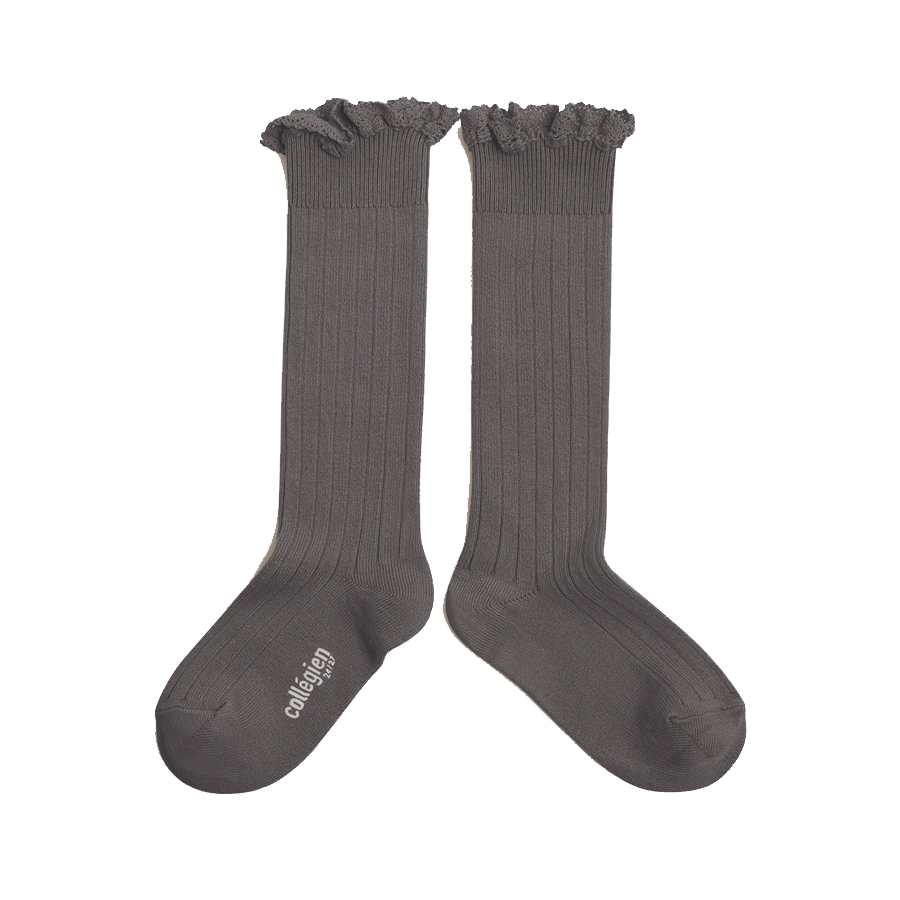 CHAUSSETTES JOSEPHINE à dentelles [Gris Galet]