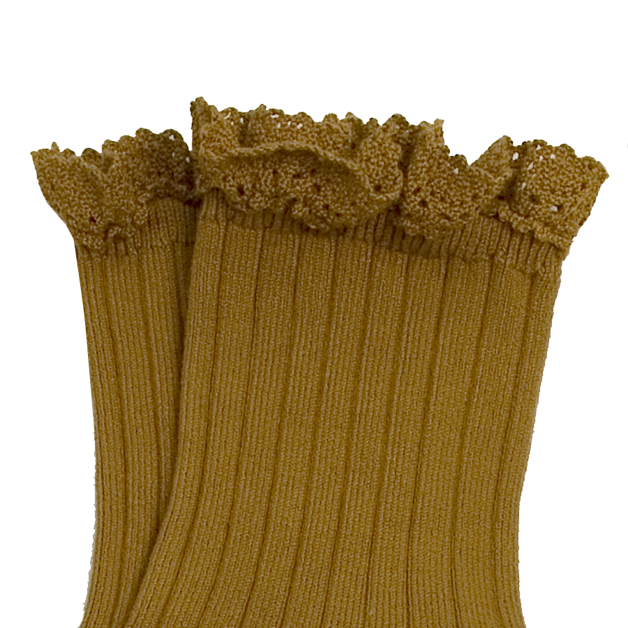 CHAUSSETTES LILI à dentelles [Moutarde]