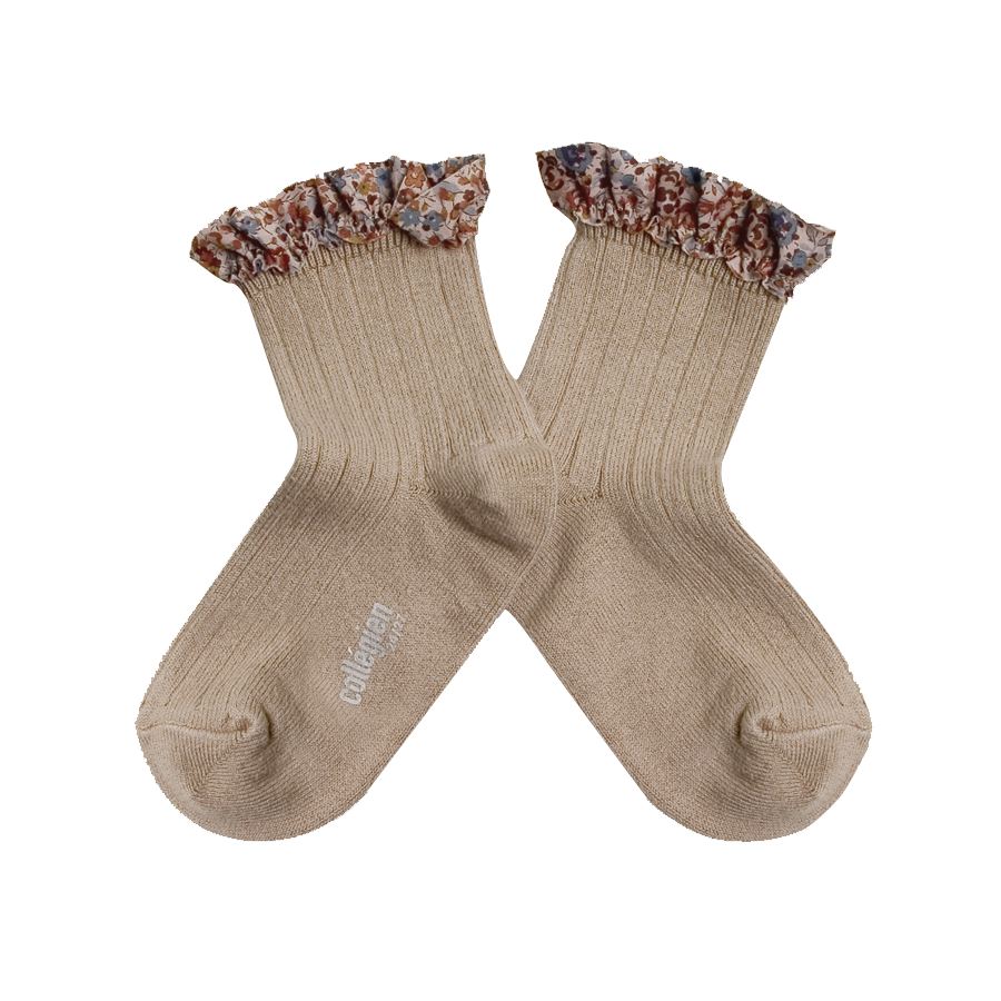 CHAUSSETTES CHARLOTTE [Petite Taupe] à dentelles Liberty