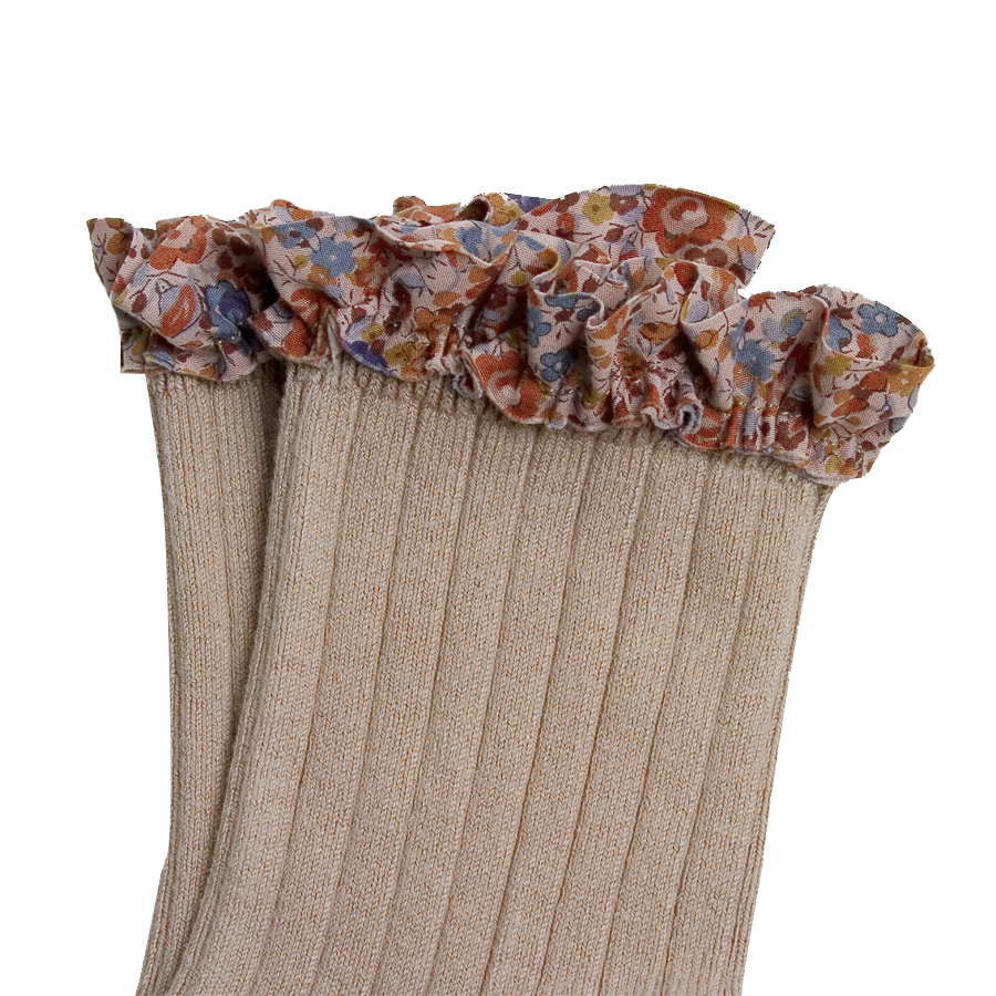CHAUSSETTES CHARLOTTE [Petite Taupe] à dentelles Liberty